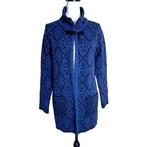 Chiaramente Blue‎ & Black Italian Made Wool Cardigan Sz M